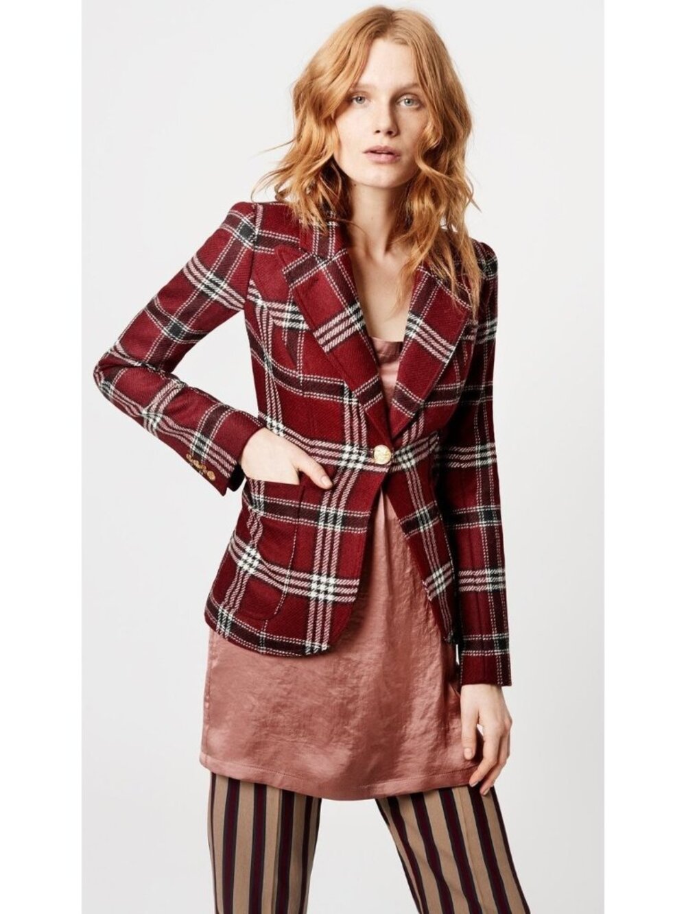Smythe Red Plaid Patch Pocket Dutchess Blazer, Size 10